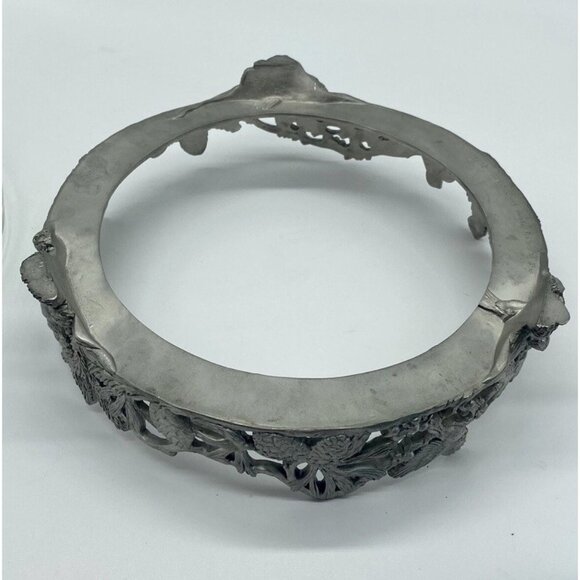 Birds & Pinecones Pewter Glass Large 9” Footed Bowl Centerpiece Votive Nature - Picture 9 of 12